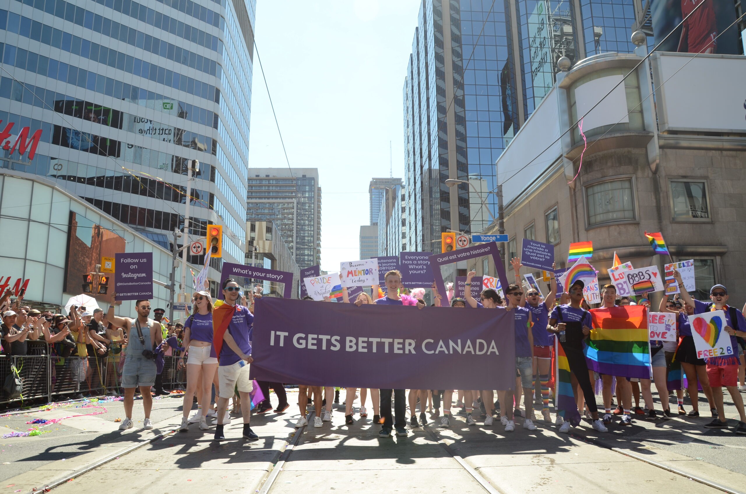 It Gets Better Pride 2019 Group marching in Toronto