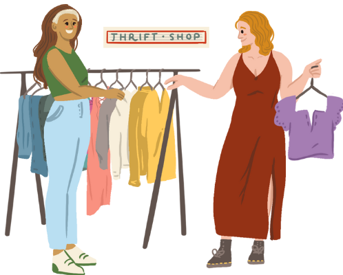 Image of 2 people shopping at a thrift store
