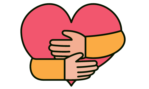 Pictured is an illustration of two arms hugging a heart