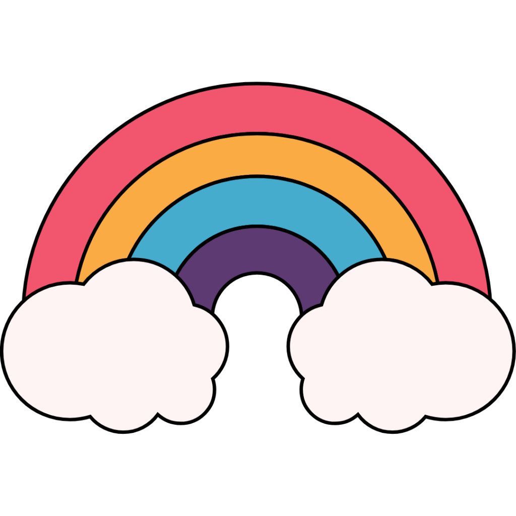 Pictured is an illustration of a rainbow with clouds